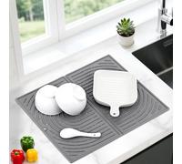 Tappetino Scolapiatti Silicone, Tappeto Scolapiatti Cucina Lavello, Tappetino Asciuga Piatti Pieghevole, Tappetino Scolapiatti Assorbente, Asciugatura Rapida, 43×34 cm (Grigio)