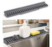 Tappetino scolapiatti sottile in silicone, protezione contro gli spruzzi, protezione per rubinetto da cucina, bordo stretto, ventosa, drenaggio automatico, per lavello da cucina, grigio