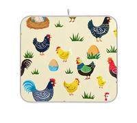 Tappetino scolapiatti super assorbente con motivo artistico polli da fattoria, colore giallo, per la decorazione del bancone della cucina, 45,7 x 61 cm