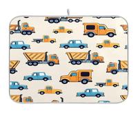 Tappetino scolapiatti super assorbente, in microfibra, ad asciugatura rapida, 40,6 x 45,7 cm, tappetino scolapiatti da cucina, motivo auto e camion blu giallo