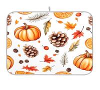 Tappetino scolapiatti super assorbente, in microfibra, ad asciugatura rapida, 40,6 x 45,7 cm, tappetino scolapiatti da cucina, motivo foglie autunnali e zucca arancione
