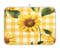Tappetino scolapiatti super assorbente, in microfibra, ad asciugatura rapida, 40,6 x 45,7 cm, tappetino scolapiatti da cucina, a scacchi giallo girasole bianco