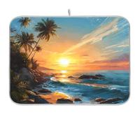 Tappetino scolapiatti super assorbente, in microfibra, ad asciugatura rapida, 61 x 45,7 cm, tappetino per asciugare i piatti da cucina, spiaggia con palme, mare sole