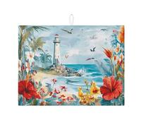 Tappetino scolapiatti tropicale con faro per bancone della cucina, tappetino assorbente per scolapiatti floreale, tappetino estivo in microfibra per cucina, bar, protezione 45,7 x 61 cm