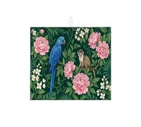 Tappetino scolapiatti tropicale per bancone della cucina, tappetino assorbente per scolapiatti a forma di pappagallo blu e scimmia, tappetino protettivo in microfibra esotico estivo, 40,6 x 45,7 cm