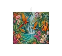 Tappetino scolapiatti tropicale per bancone della cucina, tappetino assorbente per scolapiatti con motivo floreale colorato, tappetino in microfibra per asciugare i piatti della giungla estiva, 40,6 x