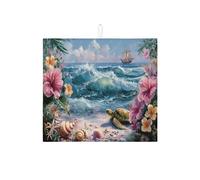 Tappetino scolapiatti tropicale per bancone della cucina, tappetino assorbente per scolapiatti con scena oceanica, tappetino in microfibra costiera estiva per bancone della cucina, protezione per