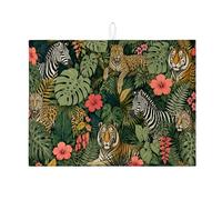 Tappetino scolapiatti tropicale per bancone della cucina, tappetino assorbente per scolapiatti con stampa animalier, tappetino estivo in microfibra floreale 45,7 x 61 cm