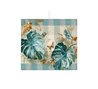 Tappetino scolapiatti tropicale per bancone della cucina, tappetino assorbente vintage con foglia blu e farfalla, tappetino scolapiatti in microfibra per stagione estiva per la decorazione del bancone
