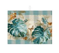 Tappetino scolapiatti tropicale per bancone della cucina, tappetino assorbente vintage con foglia blu e farfalla, tappetino scolapiatti in microfibra per stagione estiva per la decorazione del bancone