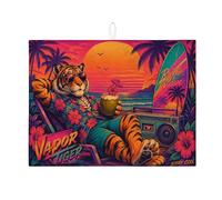 Tappetino scolapiatti tropicale per bancone della cucina, tappetino scolapiatti assorbente con tigre colorata, tappetino scolapiatti estivo in microfibra floreale per protezione da bar, 45,7 x 61 cm