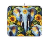 Tappetino scolapiatti ultra assorbente con elefanti e girasoli vibranti, tappetino per asciugare i piatti da cucina, 45,7 x 61 cm
