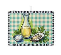 Tappetino scolapiatti verde a scacchi per bancone della cucina, tappetino assorbente per scolapiatti per frutti di mare, tappetino in microfibra costiera per proteggere la zona pranzo, 45,7 x 61 cm