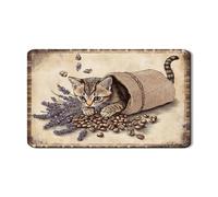 Tappetino scolapiatti vintage a forma di gatto e chicco di caffè, per bancone della cucina, in gomma assorbente rustica, color lavanda, tappetino scolapiatti accogliente per la casa, per bar, 30,5 x