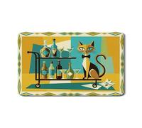 Tappetino scolapiatti vintage a forma di gatto, per bancone della cucina, tappetino scolapiatti in gomma assorbente geometrica retrò, tappetino scolapiatti artistico in pelle sintetica di metà secolo