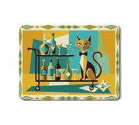 Tappetino scolapiatti vintage a forma di gatto, per bancone della cucina, tappetino scolapiatti in gomma assorbente geometrica retrò, tappetino scolapiatti artistico in pelle sintetica di metà secolo