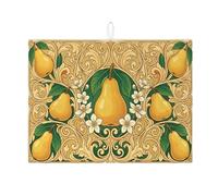 Tappetino scolapiatti vintage a forma di pera, per bancone della cucina, elegante tappetino assorbente per frutta gialla, tappetino scolapiatti in microfibra floreale barocco per decorazione bancone