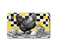 Tappetino scolapiatti vintage a forma di pollo e pulcino, per bancone della cucina, in gomma assorbente nera e gialla, tappetino scolapiatti in stile fattoria, protezione per la cucina 30,5 x 50,8 cm