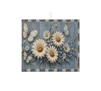 Tappetino scolapiatti vintage blu floreale per bancone della cucina, tappetino assorbente rustico con crisantemo, tappetino in microfibra con farfalla primaverile per bar 40,6 x 45,7 cm