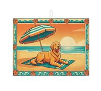 Tappetino scolapiatti vintage con cane da spiaggia, per bancone della cucina, tappetino assorbente arancione floreale, tappetino estivo in microfibra per cucina, bar, 45,7 x 61 cm