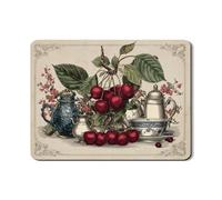 Tappetino scolapiatti vintage con ciliegie per bancone della cucina, tappetino in gomma assorbente classico con frutta rossa, tappetino in pelle PU retrò per protezione bar 45,7 x 61 cm