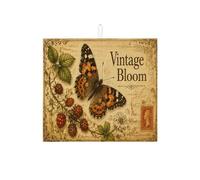 Tappetino scolapiatti vintage con farfalla per bancone della cucina, tappetino scolapiatti assorbente floreale rustico in microfibra per decorazione bancone della cucina, 40,6 x 45,7 cm