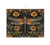 Tappetino scolapiatti vintage con libellula, per bancone della cucina, motivo floreale medievale, assorbente, protezione estiva in microfibra, 45,7 x 61 cm