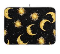 Tappetino scolapiatti vintage, con luna dorata, sole, nero, caffè, bar, assorbente, tappetino scolapiatti per cucina, protezione per piano di lavoro 45,7 x 61 cm