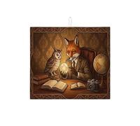 Tappetino scolapiatti vintage con volpe e gufo, per bancone della cucina, tappetino assorbente in microfibra per scolapiatti retrò marrone, accogliente tappetino scolapiatti in microfibra, decorazione