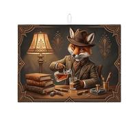 Tappetino scolapiatti vintage con volpe marrone per bancone della cucina, tappetino assorbente per scolapiatti con animali retrò, tappetino in microfibra accogliente per l'autunno per proteggere bar