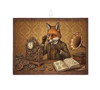 Tappetino scolapiatti vintage con volpe per bancone della cucina, tappetino scolapiatti assorbente marrone rustico, tappetino scolapiatti in microfibra retrò autunnale per protezione bar 45,7 x 61 cm