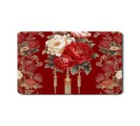 Tappetino scolapiatti vintage floreale per bancone della cucina, motivo peonia rossa, in gomma assorbente, elegante decorazione per la primavera, 30,5 x 50,8 cm