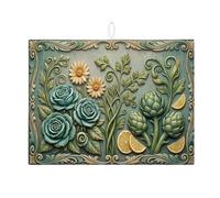 Tappetino scolapiatti vintage floreale per bancone della cucina, tappetino assorbente per scolapiatti a foglia verde, tappetino decorativo in microfibra per asciugatura bar, 45 x 61 cm