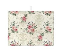 Tappetino scolapiatti vintage floreale per bancone della cucina, tappetino assorbente per scolapiatti con rosa pesca, tappetino scolapiatti shabby chic rustico in microfibra, per bancone della cucina