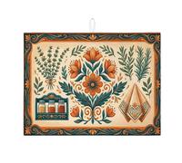 Tappetino scolapiatti vintage floreale per bancone della cucina, tappetino assorbente per scolapiatti arancione botanico rustico in microfibra per bancone della cucina, 45,7 x 61 cm