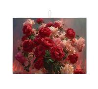 Tappetino scolapiatti vintage floreale per bancone della cucina, tappetino assorbente per scolapiatti con fiori di rosa rossa, decorazione estiva in microfibra, per bar, 45 x 61 cm