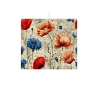 Tappetino scolapiatti vintage floreale per bancone della cucina, tappetino assorbente per scolapiatti con papavero rosso e blu, tappetino rustico in microfibra per cucina, caffè e bar, 40,6 x 45,7 cm