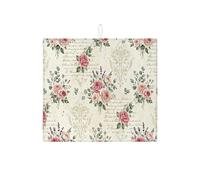 Tappetino scolapiatti vintage floreale per bancone della cucina, tappetino assorbente per scolapiatti con rosa pesca, tappetino scolapiatti shabby chic rustico in microfibra, per bancone della cucina