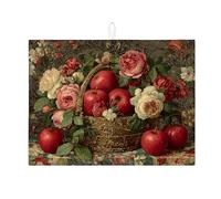 Tappetino scolapiatti vintage floreale per bancone della cucina, tappetino assorbente per scolapiatti con frutta rossa, tappetino classico in microfibra per bancone della cucina, protezione da bar