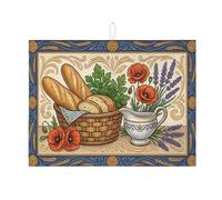 Tappetino scolapiatti vintage floreale per bancone della cucina, tappetino assorbente per scolapiatti con papavero blu, tappetino scolapiatti rustico mediterraneo in microfibra per decorazione bancone