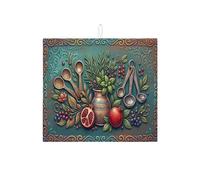 Tappetino scolapiatti vintage floreale per bancone della cucina, tappetino assorbente per scolapiatti verde foglia di tè, tappetino scolapiatti rustico in microfibra per erbe aromatiche, 40,6 x 45,7