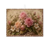 Tappetino scolapiatti vintage floreale per bancone della cucina, tappetino assorbente scolapiatti rosa pesca, classico tappetino in microfibra per asciugare la decorazione della casa, 45,7 x 61 cm