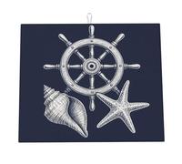 Tappetino scolapiatti vintage in stile nautico con timone di nave, per il bancone della cucina, con conchiglie e stelle marine, in microfibra, assorbente, ad asciugatura rapida, indispensabile per