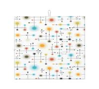 Tappetino scolapiatti vintage moderno di metà secolo con linee geometriche atomiche a forma di stella, 40,6 x 45,7 cm, protezione assorbente in microfibra per piano di lavoro da cucina, tappetino mult