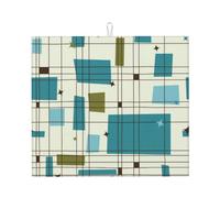 Tappetino scolapiatti vintage moderno di metà secolo con motivo geometrico e linee atomiche, 16"" x 18"" pollici, protezione assorbente in microfibra per tavolo da cucina, tappetino multiuso per scola