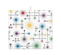 Tappetino scolapiatti vintage moderno di metà secolo con motivo geometrico e linee atomiche, 16" x 18", protezione assorbente in microfibra per tavolo da cucina, tappetino multiuso per scolapiatti e l