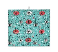 Tappetino scolapiatti vintage moderno di metà secolo con motivo geometrico e linee atomiche, 16" x 18", protezione assorbente in microfibra per tavolo da cucina, tappetino multiuso per scolapiatti e l