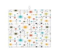 Tappetino scolapiatti vintage moderno di metà secolo con motivo geometrico e linee atomiche, 16"" x 18"" pollici, protezione assorbente in microfibra per tavolo da cucina, tappetino multiuso per scola