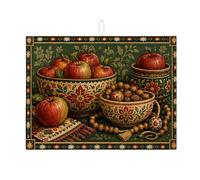 Tappetino scolapiatti vintage per bancone della cucina, tappetino assorbente per scolapiatti con motivo floreale rosso rustico, in microfibra, per il raccolto autunnale, per la decorazione del bancone