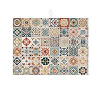 Tappetino scolapiatti vintage per bancone della cucina, tappetino scolapiatti assorbente geometrico colorato, tappetino scolapiatti in microfibra mediterranea per bar 45,7 x 61 cm